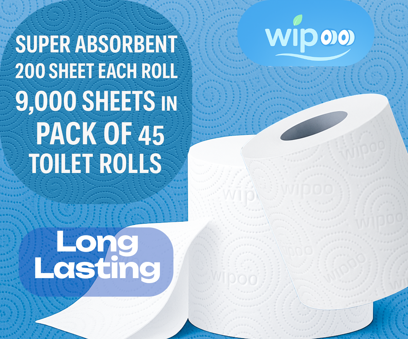 Wipoo Ultra Soft Premium Pack of 9 Toilet Rolls 2ply Soft Strong and Absorbent Toilet Rolls