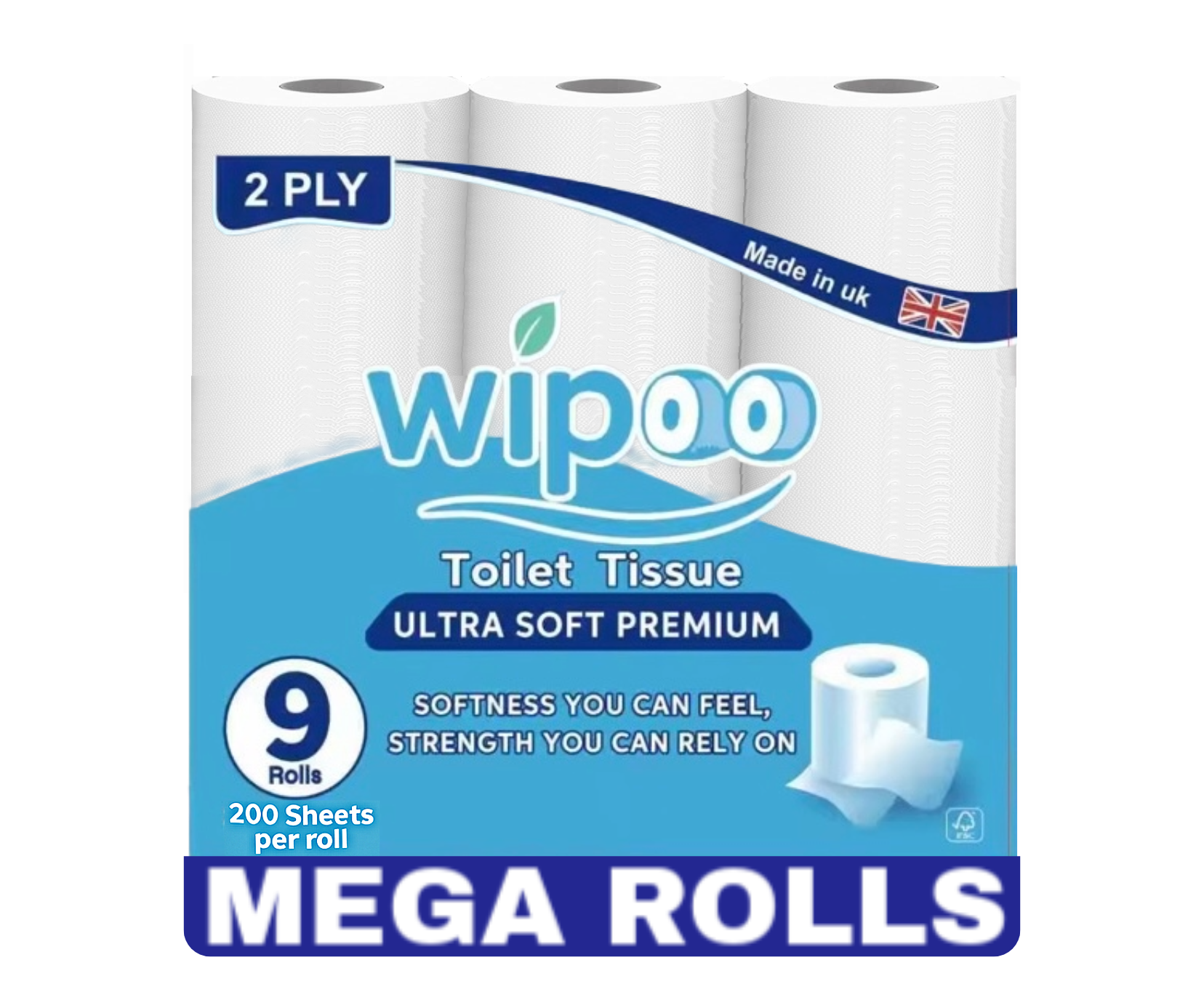 Wipoo Ultra Soft Premium Pack of 9 Toilet Rolls 2ply Soft Strong and Absorbent Toilet Rolls